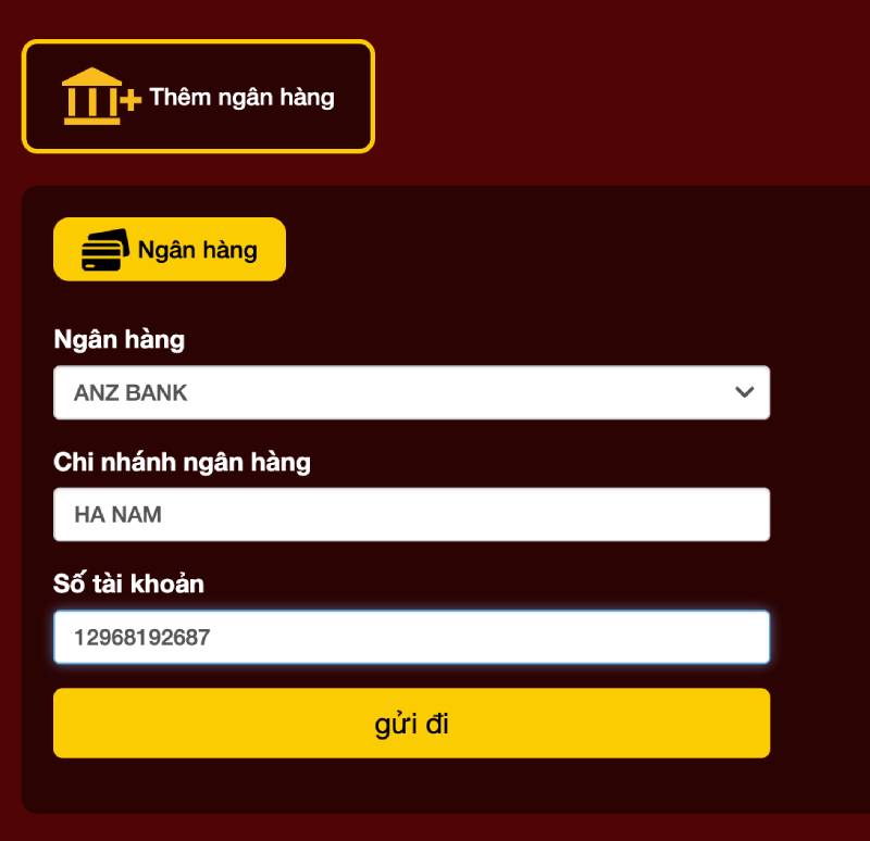 Bước 2: Điền đầy đủ thông tin ngân hàng