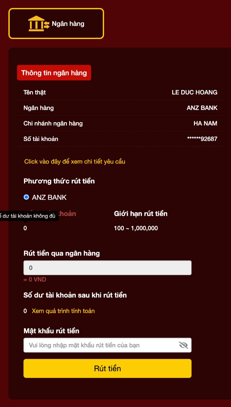 Bước 3: Quy trình rút tiền từ Hello88